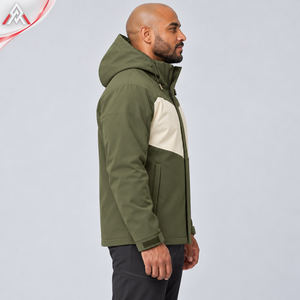 Veste softshell à capuche pour homme, couleur olive, blocs de couleurs, fermeture éclair, col montant, vêtement d'extérieur sportif pour l'automne, veste softshell premium pour homme - Product Image 2