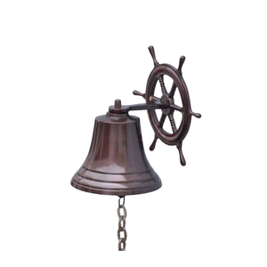 Antique Brass Wheel Bell Nautical Ship Steering Bell | Vintage <b>Wall</b> Hanging Door Bell for Tool <b>Cabinet</b> Workshop Maritime Decor - Product Image 1