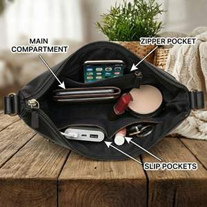 Genuine Leather Half Moon Crossbody <b>Bag</b> for Women – Small Crescent Shoulder Purse in <b>Black</b> - Product Image 3