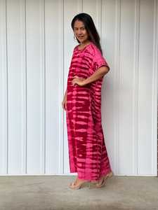 Robe kaftan en jersey de coton tie-dye rouge, grande taille, style Dubaï, pour la plage - Product Image 5