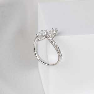 แหวนเพชรทรงมาร์คีส์ประดับมอยส์ซาไนต์ระยิบระยับ สำหรับผู้หญิง เงินแท้ 925 ของแท้ ของขวัญแทนคำมั่นสัญญา "คุณและฉัน" สำหรับคู่รัก - Product Image 2