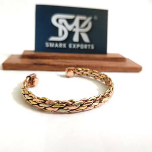 Handmade Magnetic <b>Braided</b> Copper Brass Bangle Bracelet Kada Triple Tone Adjustable Open End Healing Jewelry for Men and Women - Product Image 1