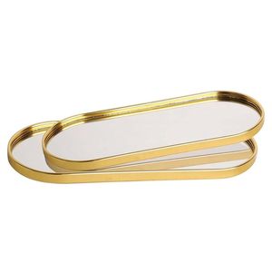 Luxury Brass Gold Glass <b>Mirror</b> <b>Vanity</b> Tray Decorative Oval Metal Storage Tray Wedding <b>Table</b> Decor Countertop Perfume <b>Mirror</b> tray - Product Image 1
