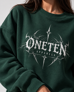 ONETEN APPARELS Oversized Crew Neck <b>Sweatshirt</b> Green 100% Cotton French Terry Front Logo Unisex Autumn Wear - Product Image 3