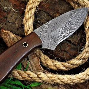 Cuchillo de caza hecho a mano de acero de Damasco con punta caída y mango de madera, cuchillo táctico EDC para hombres, diseño personalizado. - Product Image 1