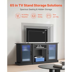 Centro de Entretenimiento Moderno, Mueble para TV de hasta 65 Pulgadas, Gabinete de Madera con Puertas de Vidrio y Tira de Luz - Product Image 6