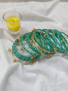 Trendy Bright Multi Traditional Kashmiri <b>Glass</b> <b>Bangles</b> with Emerald Cut Pearl Customized Colors Anniversary Jewellery - Product Image 2