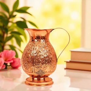 Carafe à eau en cuivre pur à 100 %, très vendue, avec couvercle et poignée, faite à la main, lisse, décorative, en métal, pour la cuisine - Product Image 2
