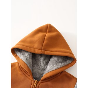 Unisex Hooded Sweatshirt <b>Orange</b> Gray Sleeve <b>Fleece</b> Casual Solid Color Pocket Front Autumn Wear Regular Fit - Product Image 3