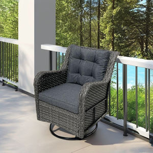 CR00069 Modern Gray Steel PE Rattan Swivel Chairs Full Color Printed <b>Cushions</b> Outdoor Dining Home Office Living Room Kitchen - Product Image 2