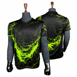 Camiseta de Fútbol Sublimada con Cuello en V para Hombre, Color Negro y Verde Neón, Manga Corta, Absorbe la Humedad, Ajuste Atlético, Ropa para Todas las Temporadas - Product Image 1