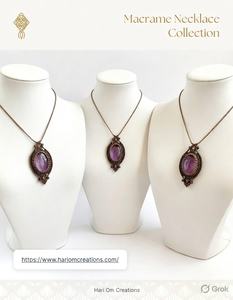 Collier en macramé marron fait main avec pendentif en améthyste violette naturelle, style bohème tribal, cordon réglable, bijoux de mode pour femmes - Product Image 3