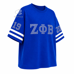 เสื้อยืดผู้หญิง Zeta Phi Beta ประดับเพชร ลายกรีก สีน้ำเงินขาว คอกลม แขนลายทาง ทรงหลวม พิมพ์ลายกราฟิก - Product Image 2