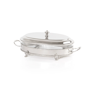 Luxury Durable Oval Chafing Dish Stainless Steel Glass Serving <b>Warmer</b> Lid Silver Finish Side Metal Handles for <b>Buffet</b> Catering - Product Image 1