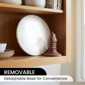 Support à gâteau multifonctionnel avec plateau en marbre et base en bois amovible, design sculpté à la main en forme de cercle pour la présentation des aliments - Product Image 2