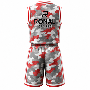 Conjunto de Camiseta de Baloncesto Sublimada para Hombre RONAL SPORTS, Camiseta sin Mangas con Estampado de Camuflaje y Pantalones Cortos, Absorbe la Humedad, Deportivo - Product Image 2