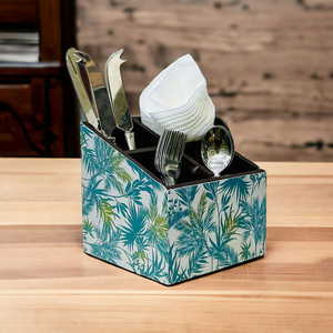 Porte-couverts de luxe en bois émaillé à 4 compartiments pour cuillères, fourchettes et serviettes, motif floral, imperméable, pour table à manger - Product Image 6