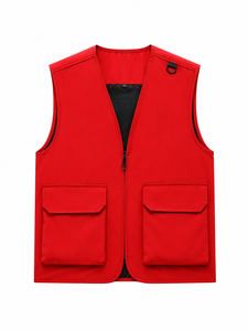 Gilet de pêche et de randonnée sans manches pour homme, vintage, rouge, respirant, tricoté, boutonné, multi-poches, écologique et léger - Product Image 1