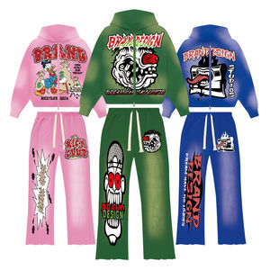 Pantalones de chándal de doble cintura estilo hip hop con estampado DTG vintage, efecto lavado, tejido de punto, para otoño, con logotipo y estampado gráfico serigrafiado. - Product Image 6