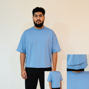 Camiseta de Cuello Redondo Azul Claro Extra Grande para Hombre, Manga Corta, Color Sólido, Estilo Casual, 100% Algodón Jersey, Corte Ajustado - Product Image 3