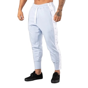 Pantalon de jogging pour homme 100% coton taille haute avec boutons latéraux pantalon de survêtement cargo léger - Product Image 1