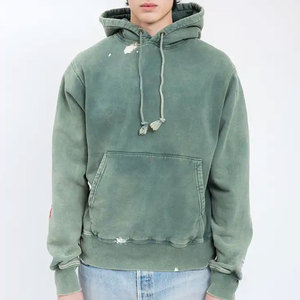 Sweat à capuche oversize pour homme 100 % coton French Terry délavé couleur unie décontracté avec poche, écologique, pour l'automne - Product Image 1