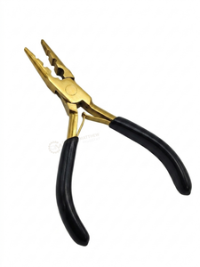 Pince à extensions capillaires de qualité supérieure en acier inoxydable doré avec logo personnalisé et poignée noire – Outil professionnel pour extensions de cheveux - Product Image 1