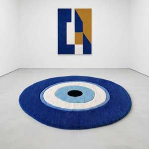 Alfombra Redonda Moderna Antideslizante de Lana Azul con Diseño de Ojo Turco y Símbolo de Protección Nazar para Sala de Estar, Dormitorio y Decoración del Hogar - Product Image 1