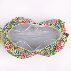 Set Of Three Fabric Makeup <b>Bag</b> Cotton Quilted Block Printed Zipper Closer Gift For Her Handmade Toiletry Cosmetic <b>Bags</b> Pouches - Product Image 5