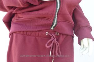 Ensemble jogging et sweat à capuche pour femme, couleur bordeaux, en molleton épais 100% coton respirant, couleur personnalisable OEM, vêtements en gros - Product Image 5