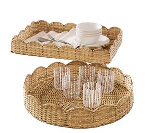 Plateau de service en rotin de haute qualité fabrication de plateaux alimentaires en osier naturel faits à la main plateau rond fabriqué au Vietnam - Product Image 1