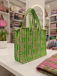 Sac fourre-tout mini en toile imprimé léopard vert, style bohème vintage, fermeture éclair, sac de shopping tendance, toutes saisons, léger - Product Image 3