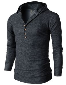 Men's Cotton Loose Winter Hooded <b>Henley</b> Sweatshirt <b>Long</b> <b>Sleeve</b> Knitted Pullover Front Button Solid Color Casual Streetwear - Product Image 1