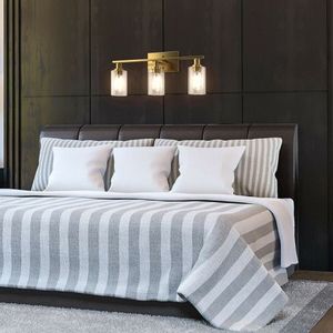 Modern 3-Light Bathroom <b>Wall</b> <b>Sconce</b> with Clear Glass Shade Golden Accents - Product Image 3