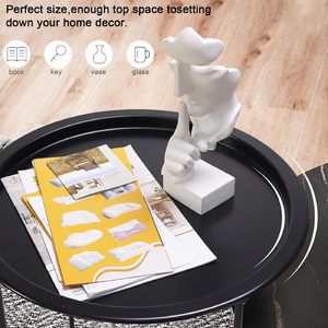 Modern <b>Black</b> Metal <b>Round</b> Tray Top <b>Side</b> <b>Table</b> with Raised Edge and Slim Cross Base Legs Minimalist Accent <b>Table</b> for Living Room - Product Image 4