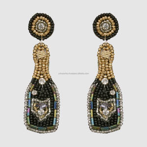 Pendientes de Botón con Cuentas de Vidrio Bordadas a Mano, Unisex, con Perlas, Estilo Bohemio Indio, para Regalo - Product Image 2