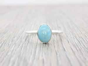 Oval Larimar Sterling Silver <b>Stacking</b> Ring Minimalist Handmade Jewelry Adjustable Women Ring Wholesale Supplier - Product Image 5