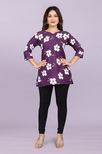 <b>Indian</b> Yellow Floral Slub Cotton Short Kurtis and Tunic for Women Ethnic Casual <b>Top</b> with Digital Print Casual and Daily Wear <b>Top</b> - Product Image 2