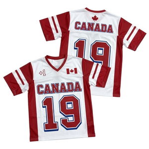 Camiseta de Fútbol de Canadá Unisex Blanca y Roja 100% Poliéster Malla Transpirable Cuello en V Manga Corta para Verano - Product Image 1