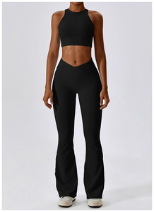 Women's Contrast Color Sports <b>Bra</b>, <b>Open</b> Back, Breathable Moisture-wicking Stretch Leggings for Running Training with <b>Bra</b> - Product Image 2