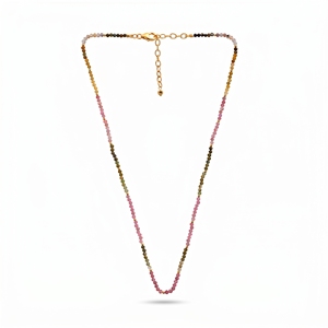 สร้อยคอประดับพลอยทัวร์มาลีนหลายเม็ด ดีไซน์มินิมอล ชุบทอง เงินแท้ 925 แบรนด์ Adore Jewels ทำด้วยมือจากพลอยธรรมชาติ น้ำหนัก 2 กรัม สำหรับผู้หญิง เหมาะสำหรับเป็นของขวัญ - Product Image 4