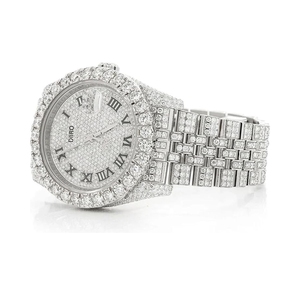Montre de luxe pour homme entièrement sertie de diamants Moissanite, montre mécanique en or blanc et argent avec chiffres romains, style Hip Hop - Product Image 3