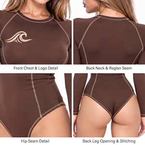 Combinaison une pièce pour femme à manches longues, col rond, avec surpiqûres contrastantes, longueur mi-mollet, séchage rapide, pour la natation - Product Image 6