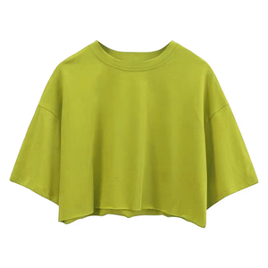 เสื้อครอปท็อปผ้าไหม/ผ้าฝ้ายทรงหลวมขนาดใหญ่พิเศษสำหรับผู้หญิง เป็นมิตรกับสิ่งแวดล้อม รับทำโลโก้ตามสั่ง OEM ODM - Product Image 5