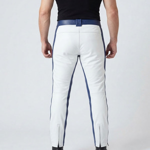 Pantalon de motard en cuir véritable pour homme, taille ajustable, coupe slim, pour moto - Product Image 2