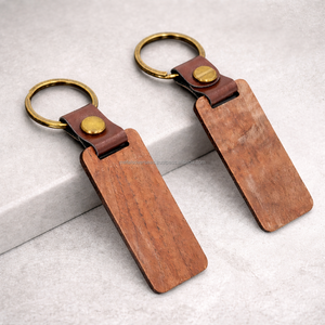 Handmade wooden <b>keychain</b> with leather strap rectangular wood key holder natural finish <b>personalized</b> keyring for gift branding - Product Image 5
