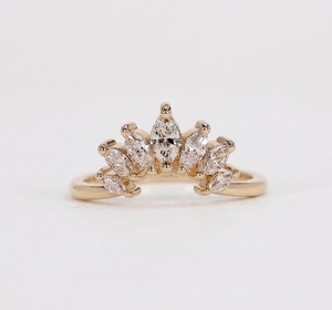14K Pure Gold 0.46ctw Luxury Marquise Diamond Wedding Band Real Lab Grown Diamond Unique Curved Crown <b>Ring</b> Bridal <b>Stacking</b> <b>Ring</b> - Product Image 1