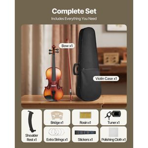 Set Violino 4/4 per Adulti con Custodia Rigida, Resina, Arco, Spalliera, Ponticello e Accessori Extra per Principianti, Studenti e Novizi - Product Image 6