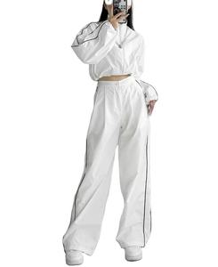 Customized Cropped <b>Racer</b> <b>Jacket</b> Set Full Sleeves Contrast Stripes Breathable Nylon Tracksuit Men Summer Reflective - Product Image 2