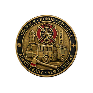 Pièce de monnaie commémorative personnalisée pour défi incendie, avec design double face, pour la promotion d'un anniversaire de caserne de pompiers - Product Image 3